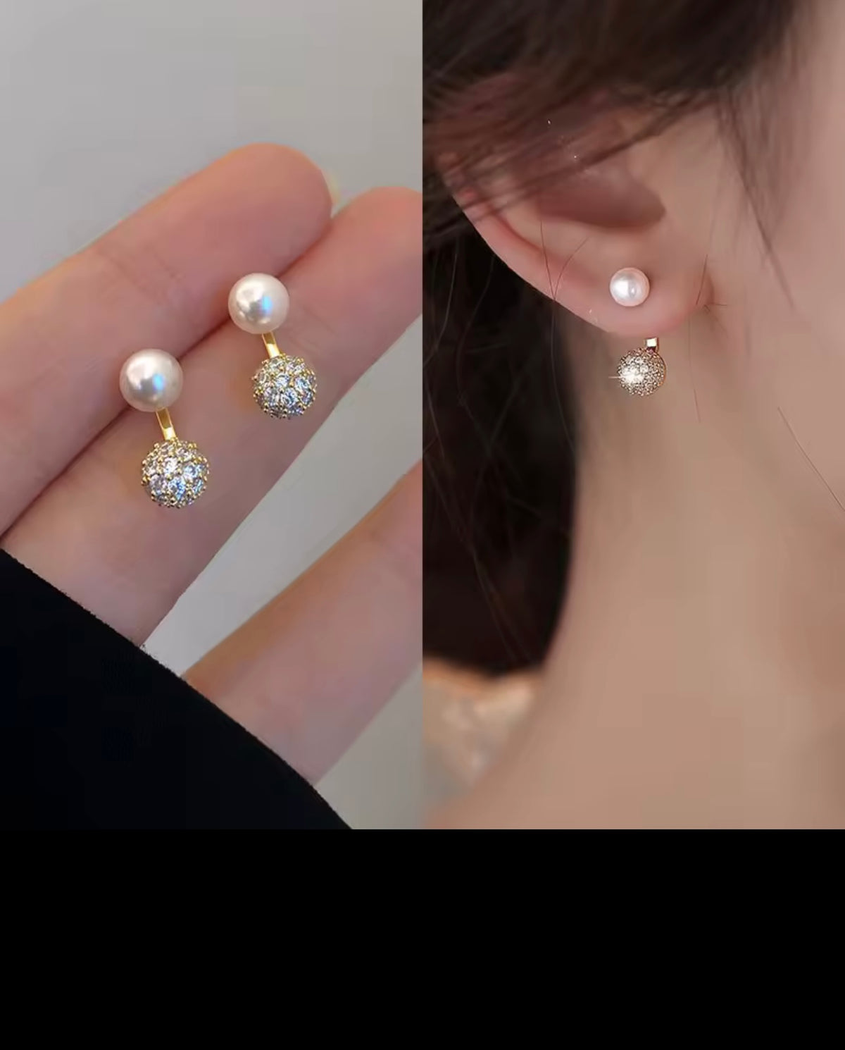 Double Pearl Gold Earrings