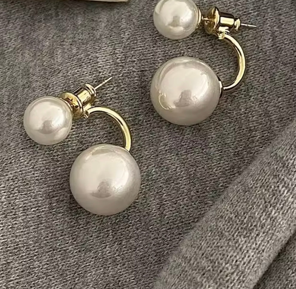 Double Pearl Gold Earrings