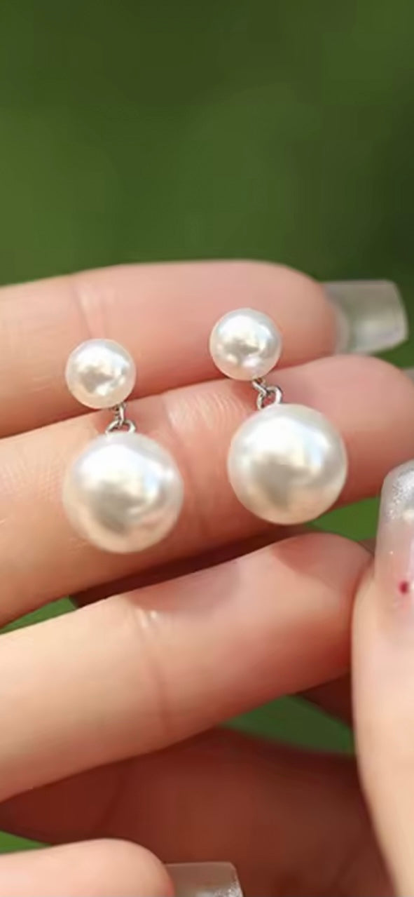 Double Pearl Gold Earrings