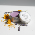 Calendula lip salve 15 ml tin container lavender tallow and purple brazlian clay