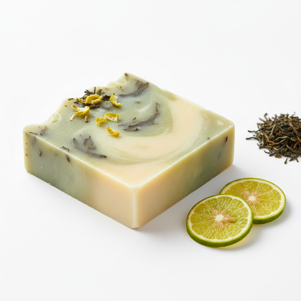 hand crafted soap 190 grams square with scents of bergamont and tea leaves