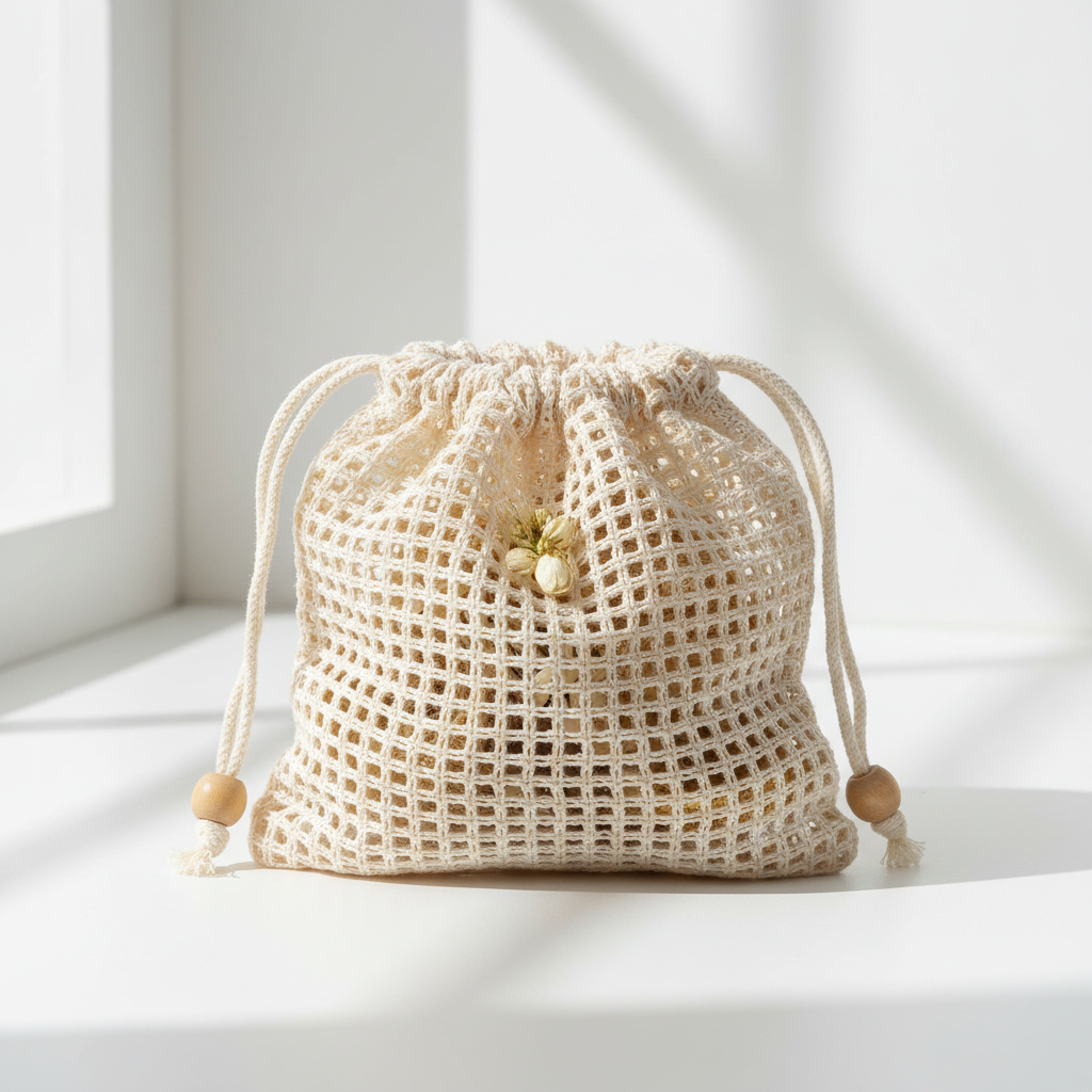 square mesh exfoilating bag